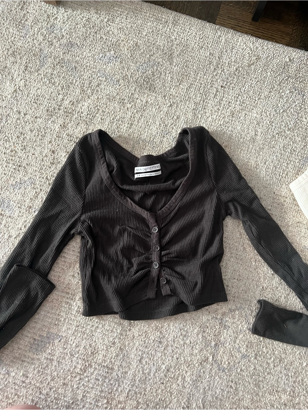 UP Ribbed Button-Front Cropped Long Sleeve Top - Cream AND/OR grey - Picture 2 of 2